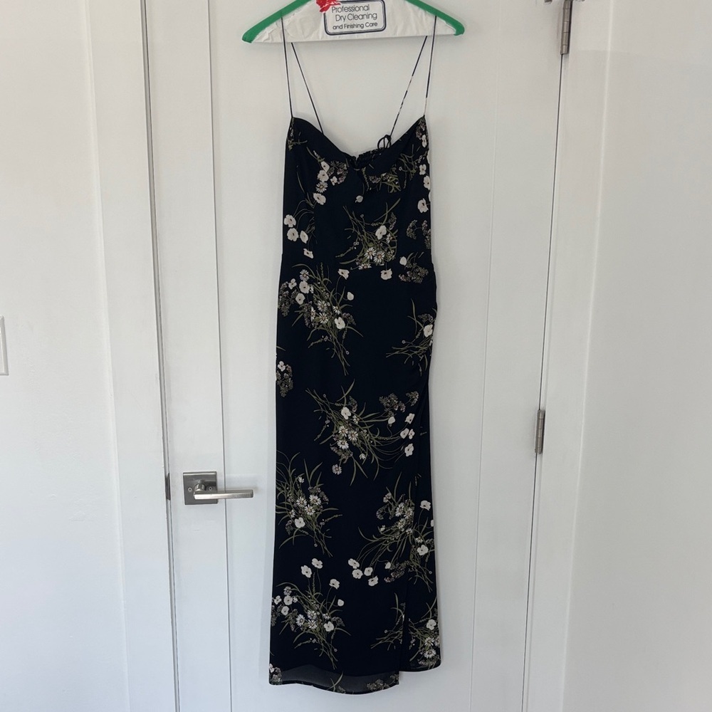 Reformation Kourtney Black Floral Midi Slip Dress